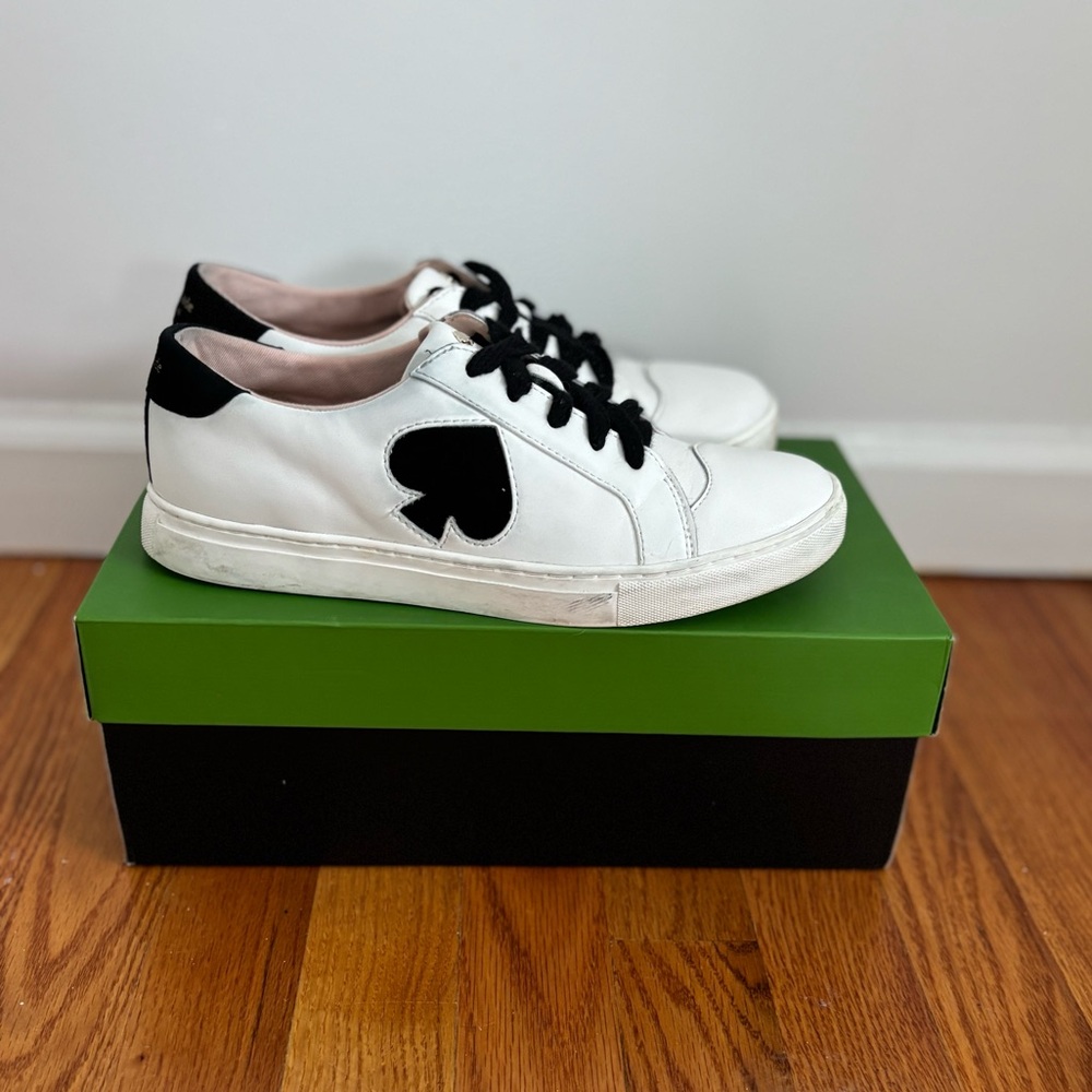 kate spade White Leather Sneakers with Black Spade Detail - Picture 9 of 12